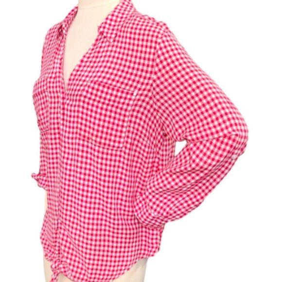 Jones New York Checked Button Up Tie Waist Top XL Red 127C - Picture 3 of 8